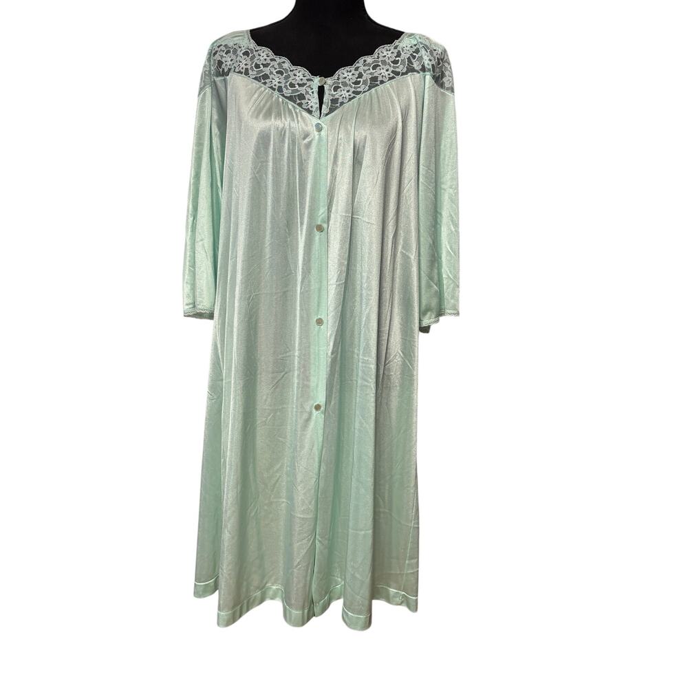 Vintage JC Penney Light Green Nylon Nightgown Lace Trip Gown Sleepwear M